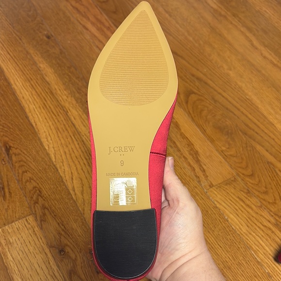 J. Crew Women's Red Satin Flats with Embellished Buckle - Picture 2 of 3